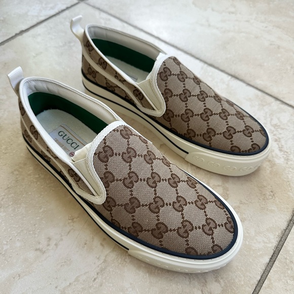Gucci Brown and White Sneakers with Iconic GG Pattern - Picture 1 of 9